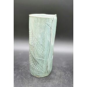 Vintage Studio Art Pottery Ceramic Textured Vase Tumbler 6.5" Signed Art